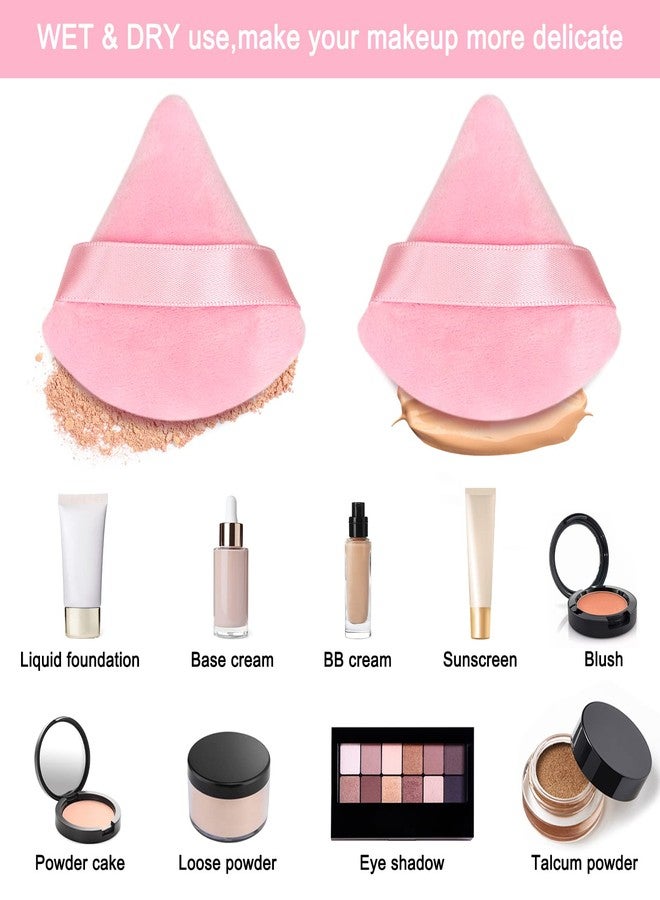 Scartink 12 Pieces Pink Cosmetic Powder Puff,2.76 inch Portable Soft Sponge Setting Face Puffs,Triangle Velvet Powder Puff with Ribbon Band Handle for Loose Powder Body Powder Makeup Tool - Image 5